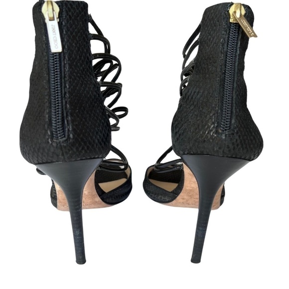 Jimmy Choo "Quantum" Black Leather Lattice Strap Sandals Size 10.5 (40.5) - Picture 3 of 8